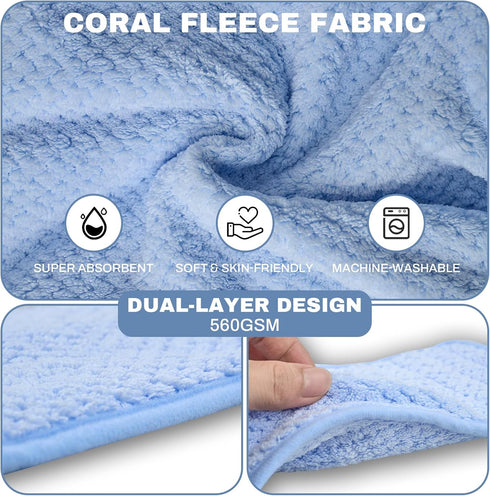 Arblina Dog Bathrobe Towel Wrap, Hooded Double Layer Super Absorbent Dog Drying Coat, Adjustable Warm Bath Robe