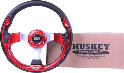 Huskey 12.5 Inch Racing Style Red Golf Cart Steering Wheel for Club Car/EZGO/Yamaha, Classic SS Center Logo