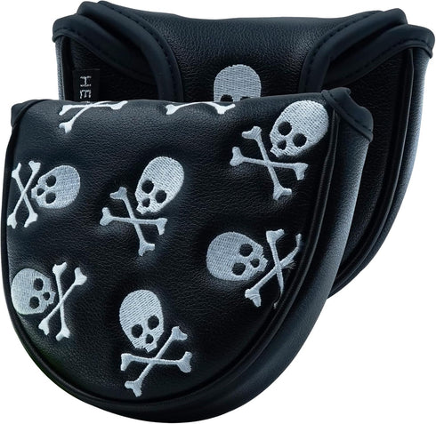 Golf Club Skull Skeleton Mallet Putter Cover, Magnetic Closure PU Leather Headcover