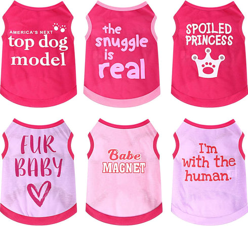 Jexine 6 Pack Dog Shirt, Breathable Puppy Clothes for Chihuahua, Summer Dog Costume (Small)