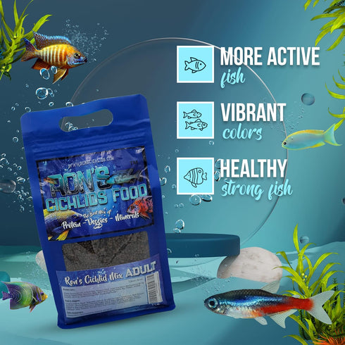 RON'S CICHLIDS African Cichlid Fish Food, Premium Tropical Pellets with Protein, Veggies & Fruits for Healthier Fish