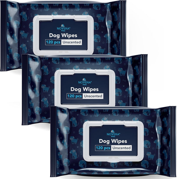 NOVEHA Dog Wipes - Odor Eliminating and Cleaning Grooming Wipes for Dog's Paws, Body, and Butt (360 Counts)