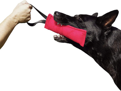 Dingo Gear Tug Toy for Dog Training - Agility Tug of War French Linen Dog Bumper with Handle, 11" Pink S00309