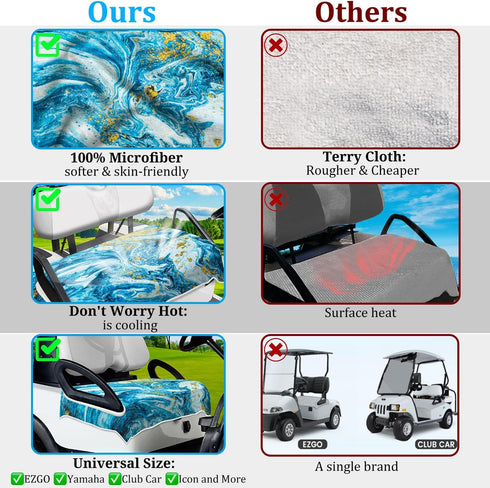 Unique Golf Cart Seat Covers, Microfiber Seat Towel Blanket for EZGO, Yamaha, Club Cars, 2/4-seats Cart