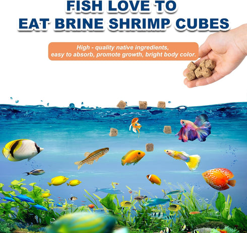 '-100% (4oz) Freeze Dried Brine Shrimp Cubes Pure High Protein Fish Food for Tropical, Marine & Freshwater Fish, Aquatic