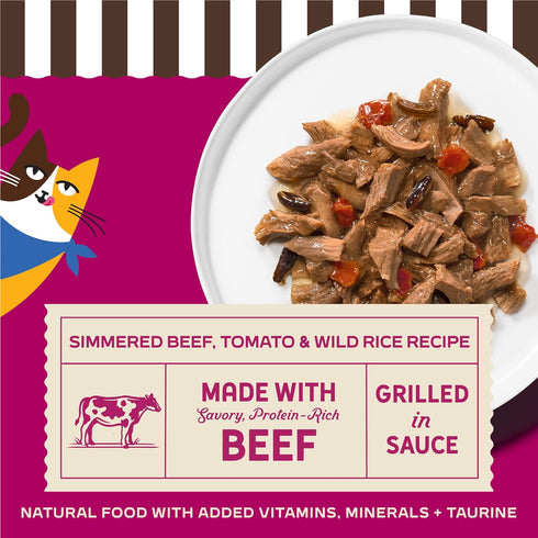 Simmered (Pack 24) 3 oz. Merrick Purrfect Bistro Beef, Tomato and Wild Rice Recipe Grilled Natural Wet Cat Food