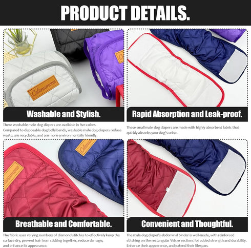 Washable Reusable Dog Diaper, Belly Bands for Male Dogs, Quilted Ultra-Absorbent Leak-Proof Wraps for Training