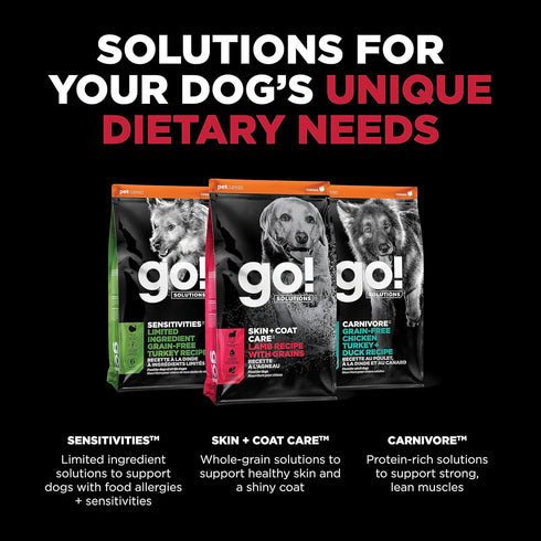 GO! SOLUTIONS Skin + Coat Care Dry Dog Food, 12 lb, Lamb Recipe with Grains