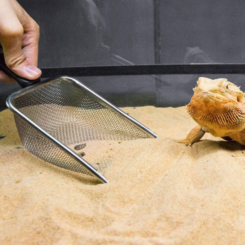 REPTI Zoo Stainless Steel Fine Mesh Reptile Sand Shovel, Long-Lasting Litter Cleaner, Terrarium Substrate Corner Scoop