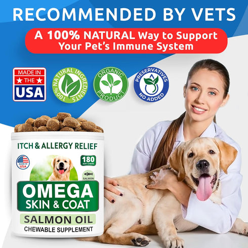 BARK&SPARK Omega 3 for Dogs: 360 Fish Oil Treats for Shedding, Skin Allergy Relief, Joint Health, Alaskan Salmon