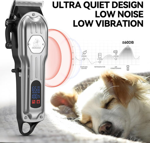 Trimmer,Rechargeable Dog Grooming Kit for Heavy Thick Hair&Coats,Low Noise Dog Hair Cordless Pet Shaver with Stainless