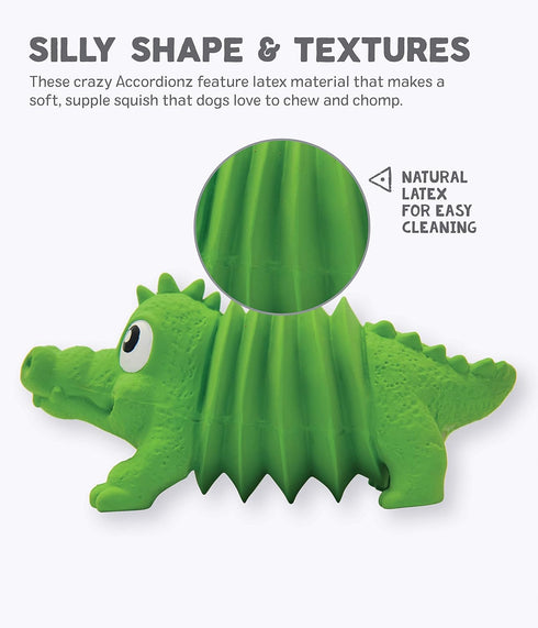 Outward Hound Accordionz Squeaking Toy, Latex Rubber Grunting Dog Toy - Alligator