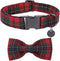 DOGWONG Christmas Red Plaid Dog Collar with Bowtie, Cute Durable Soft Cotton Collar for Small Medium Large Dogs