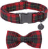 DOGWONG Christmas Red Plaid Dog Collar with Bowtie, Cute Durable Soft Cotton Collar for Small Medium Large Dogs