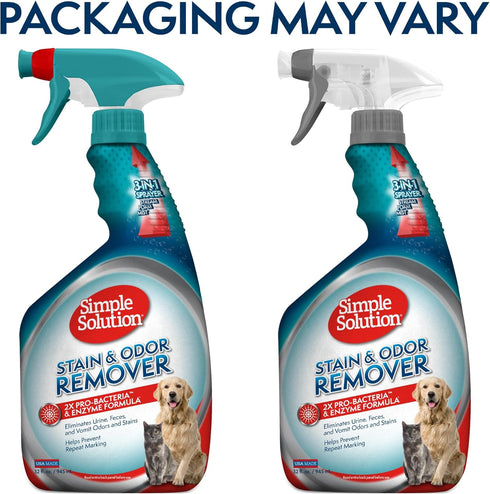32 oz (Pack 2) Simple Solution Stain and Odor Eliminator Spray, Enzyme Carpet Cleaner for Dogs and Cats, Pet Stain
