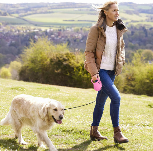 Retractable Dog Leash, 16ft Walking Leash for Small Dogs up to 77lbs, Non-Slip Handle - Pink