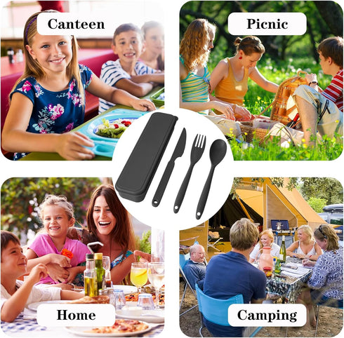 Reusable Utensil Set with Case, 2 Sets Large Portable Plastic Spoons, Forks, and Knives for Kids and Adults (Blue,