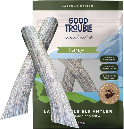 Premium Elk Antlers for Large Dogs by Good Trouble Pets - All-Natural Shed Antler Chews for Dental Health & Calming