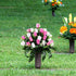 Gooddyiyukey Artificial Grave Flowers for Cemetery, Mothers Day Grave Decorations, Faux Fake Red White Blue Silk Roses