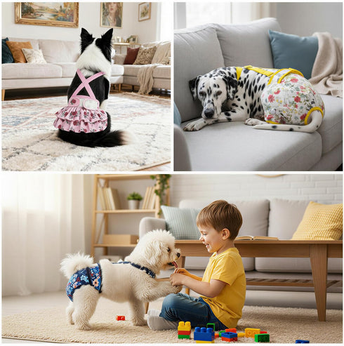 MGY 3 Pack Washable Female Dog Diapers with Suspender - Reusable Super Absorbent & Leakproof Fixed Doggie Diapers