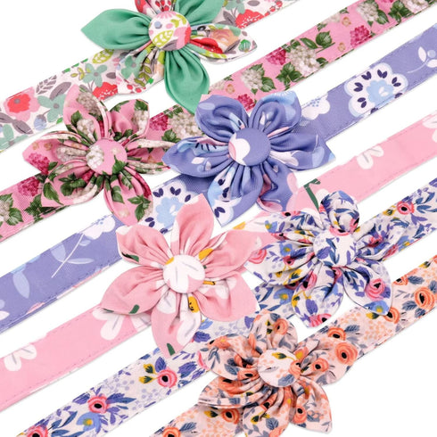 Beirui Cute Girl Dog Collar and Leash Set, Floral Collar with Flower for Small Medium Large Dogs - Pink, 5FT Leash