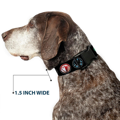 Buckle-Down Plastic Clip Collar - 9-Avenger Icons Black/Multi Color - 1" Wide, Fits 9-15" Neck