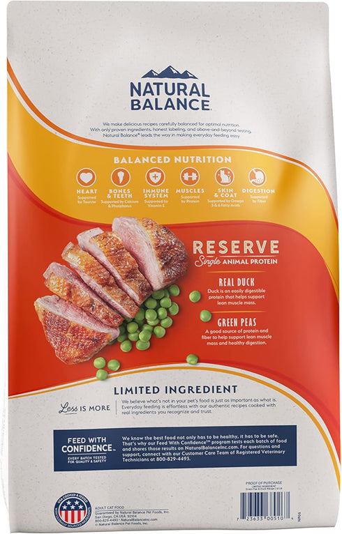 Natural Balance Limited Ingredient Adult Grain-Free Dry Cat Food, Reserve Duck & Green Pea Recipe, 10 lb (Pack of 1)