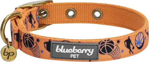 Blueberry Pet Sports Fan Basketball Canvas Adjustable Dog Collar - Passion Orange, Neck 13-16.5", for Medium Breed