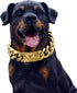 Strong Gold Stainless Steel Dog Collars with Safety Buckle Lock, 23MM Cuban Link Training Collar for Small Medium &