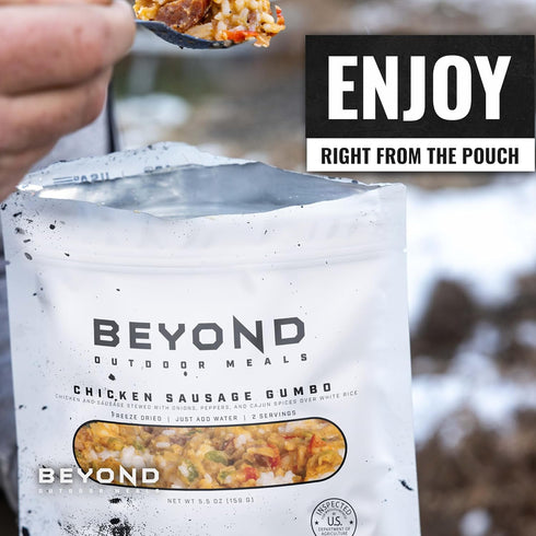 Beyond Outdoor Meals Backpacking Chicken Sausage Gumbo | Freeze Dried Camping & Food | High Protein Meals | Just Add