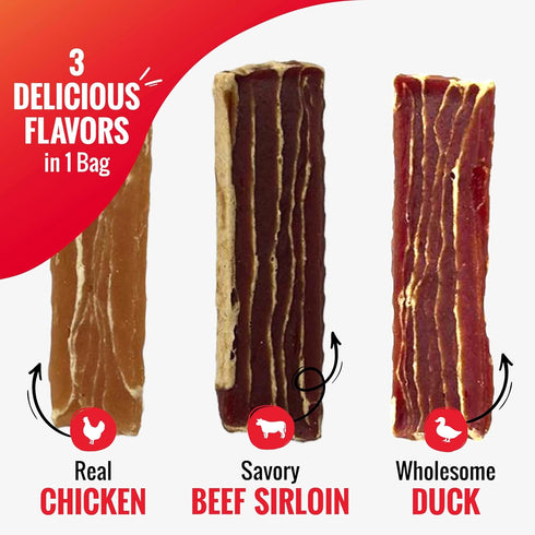 Good N Tasty Pack, 12 oz, GoodnTasty Protein Strips Variety High-Protein Dog Treat with Real Chicken Or Duck and Savory