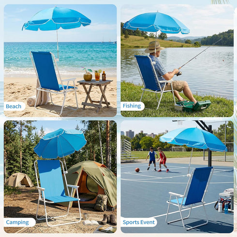 1 Pack 220lbs,Blue Heavy Duty Steel Beach Chair,Beach Chair with Umbrella,Outdoor Folding Chair High Strength Cleanable
