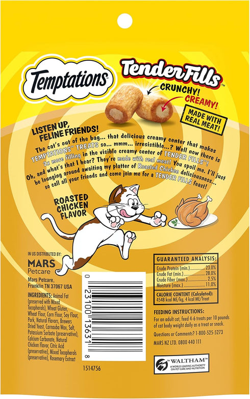 Temptations Tender Fills Roasted Chicken Flavor Crunchy & Soft Cat Treats, 2.1 oz. Pouch, Pack of 12