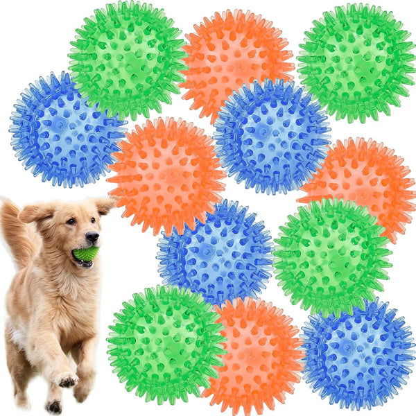 12 Pack Squeaky Dog Toys, Spiky Dog Balls for Dental Health, Squeaker Ball Toys for Aggressive Chewers (S 12PACK)