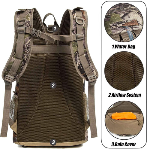Hunting Backpack - Outdoor Daypack for Bow or Rifle with Rain Cover, Green