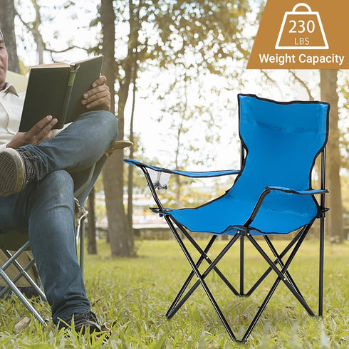 BIVVI 230 Lbs,Blue Folding Camping Chair with Arm Rest Cup Holder and Carrying Storage Bag,Small Beach Chairs
