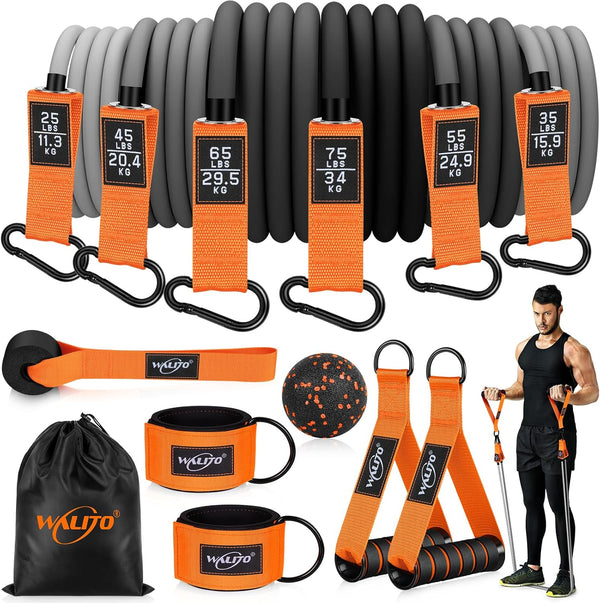 WALITO Resistance Bands Set, Exercise Bands with Handles, Door Anchor, and Ankle Straps for Home Workouts