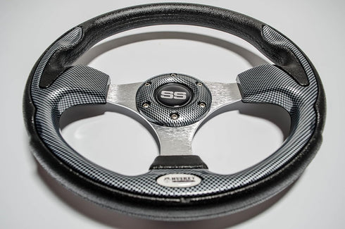 Huskey 12.5 Inch Racing Style Golf Cart Steering Wheel, Carbon Fiber, Compatible with Club Car/EZGO/Yamaha, Classic SS