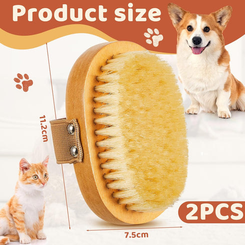 Suclain 2 Pcs Dog Cat Bristle Brush for Shedding Dog Brush for Short Haired Dogs Soft Dog Brush Oval Palm Beech Brush with Boar Bristles and Elastic Band for Dogs and Cats Shower Bath and Massage