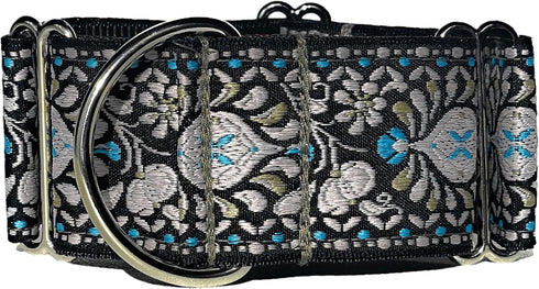 Martingale Dog Collar and Leash Set 2" Wide for Greyhound Saluki Whippet and Similar Breeds (M 11”-14”)