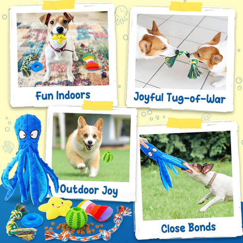 9-Pack KIPRITII Interactive Puppy Dog Toys for Small Dogs No-Stuffing Squeaky Octopus-Shaped Toy, Cute Plush & Engaging