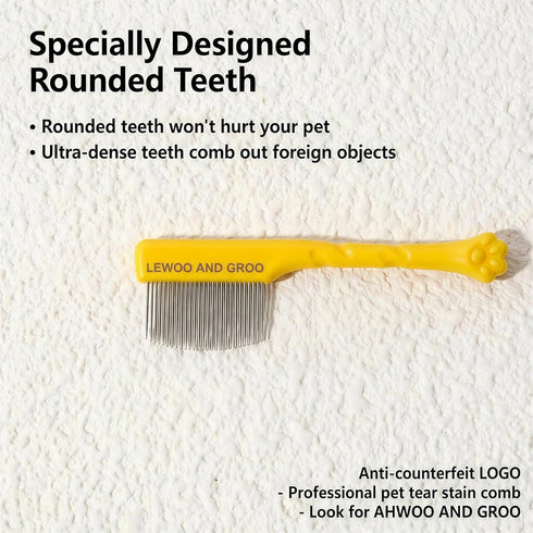 2-Piece Set Pet Face Grooming Kit, Curved Tear Stain Comb with Fine Teeth, Round-Tip Safety Scissors, Cat Ear Design