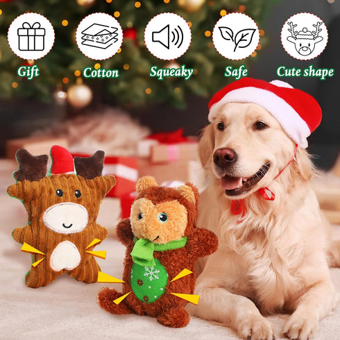 6 Pcs Christmas Squeaky Dog Toys - Stuffed Plush Toys with Squeaker for Small Medium Large Dogs - Interactive Puppy