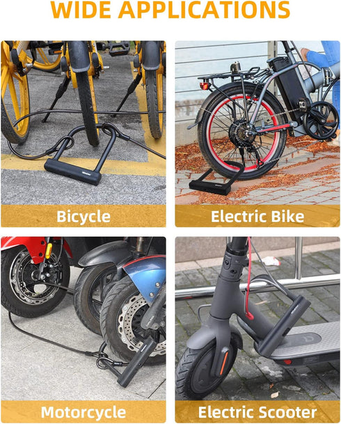 NDakter Heavy Duty Bike Locks - Anti Theft U Lock for Ebike, 18mm Shackle, 6FT Steel Security Cable