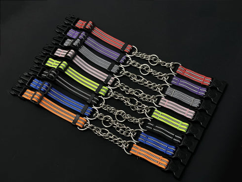 Martingale Collars for Dogs: Heavy Duty Stainless Steel Chain Training Collar, Adjustable Reflective Nylon (Pink, S)
