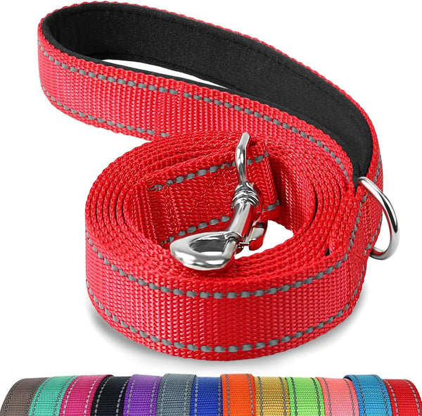 Joytale Double-Sided Reflective Dog Leash, 6 FT/5 FT/4 FT, Heavy Duty Padded Handle Nylon Leashes for Large Dogs, Red