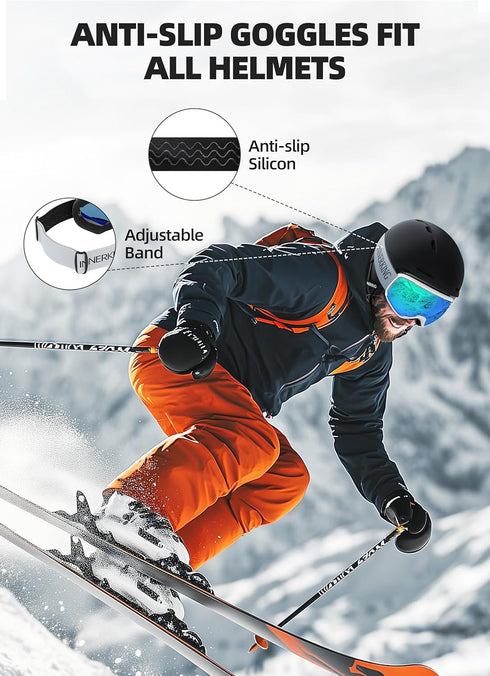 OTG Ski Goggles SGS Approved - Anti Fog Over Glasses Snow/Snowboard Sports Goggles for Men, Women & Youth - RevoBlue 8%