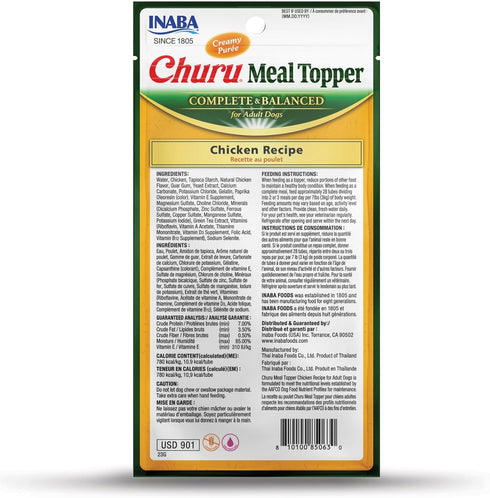 INABA Churu Meal Topper for Dogs, Complete & Balanced Creamy Lickable Purée, 0.5 Ounce Tube, 24 Tubes