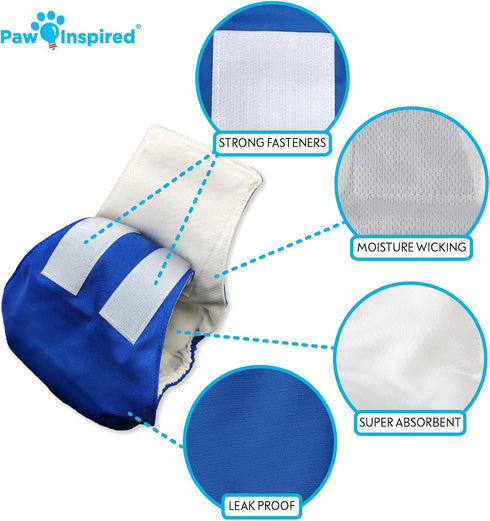 Paw Inspired Washable Male Dog Wraps, Belly Band for Dogs, Reusable Diapers for Marking, Large (2 ct.), Assorted