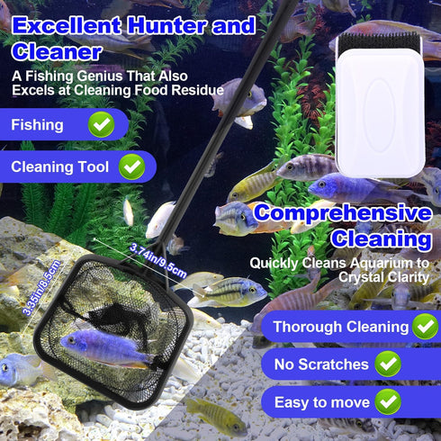 Fukaisu 12pcs Fish Tank Cleaner Kit, Multi-Functional Aquarium Tank Vacuum Gravel Cleaning Tool Kit with Magnetic Glass